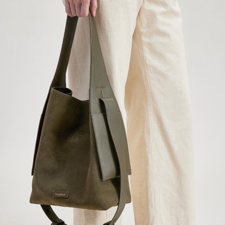 Designer Suede Tote Bag with Ear Hook-Green-Free Shipping Leatheretro