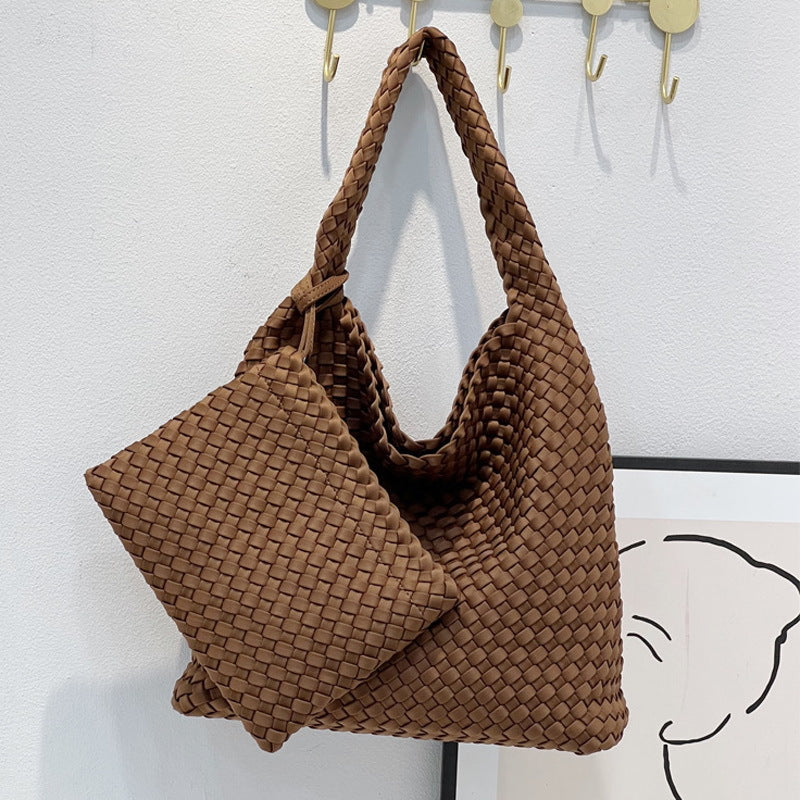 Handwoven Nylon Tote Bag for Women-Black + woven change purse-Free Shipping Leatheretro