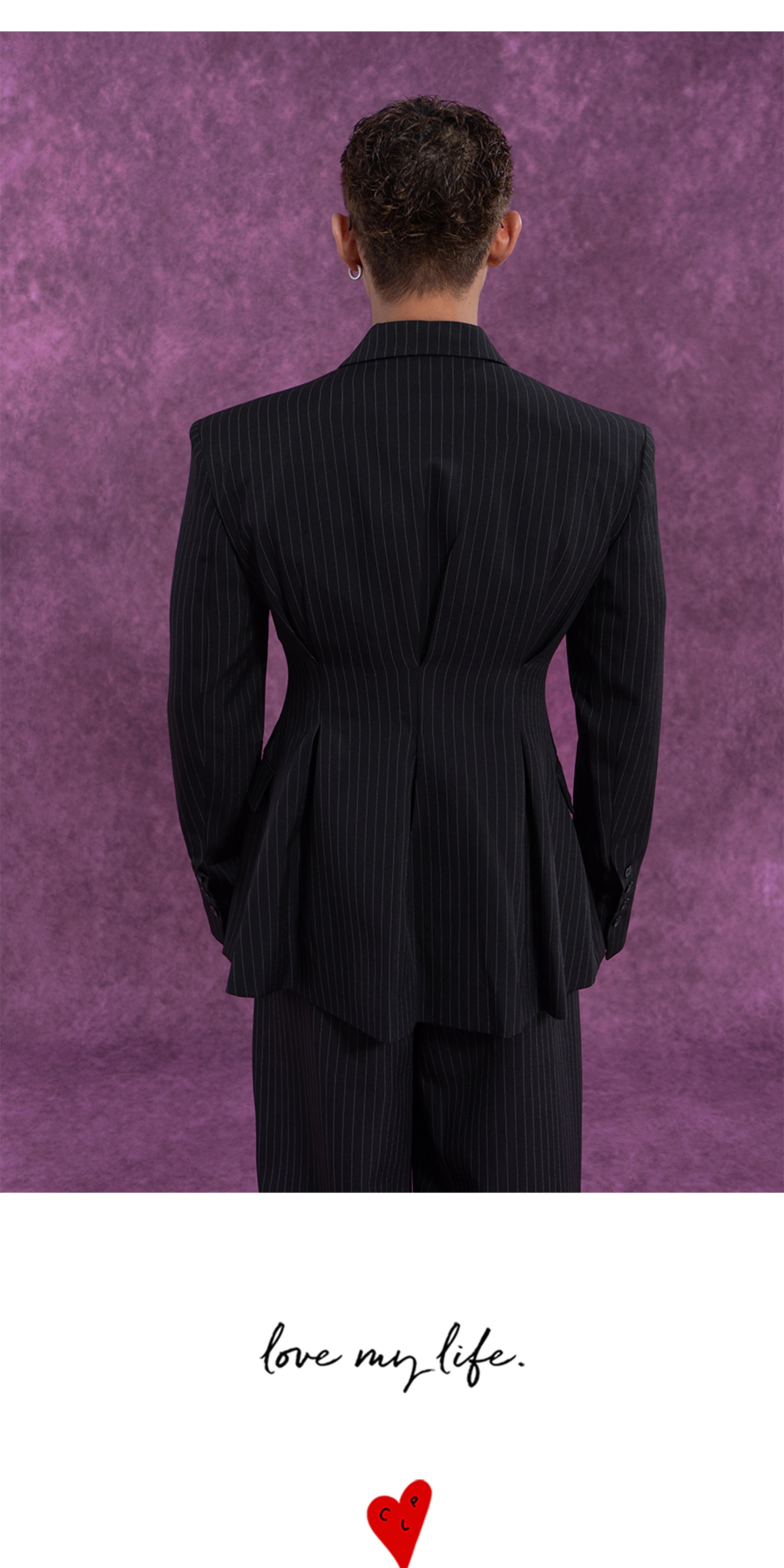 CLP Unisex Vintage Black Striped Blazer-Black-S-Free Shipping Leatheretro