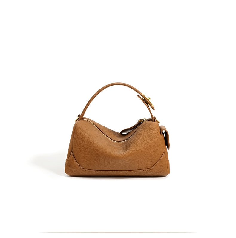 Women's Top-Grain Leather Boston Pillow Bag-crossbody bags-Milkshake White-Free Shipping Leatheretro