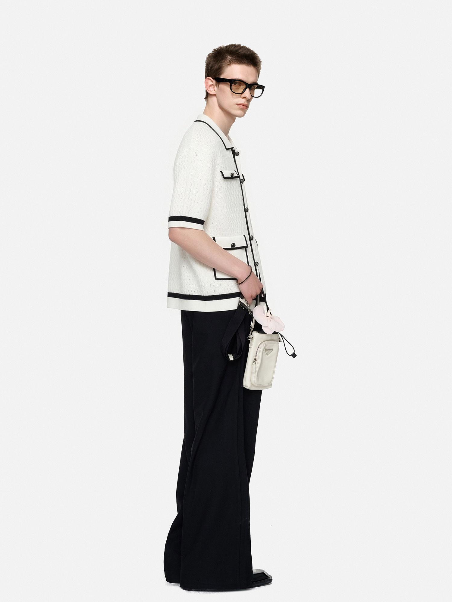 TIWILLTANG Contrast Trim Knitted Half Shirt-Half shirt-S-Black-Free Shipping Leatheretro