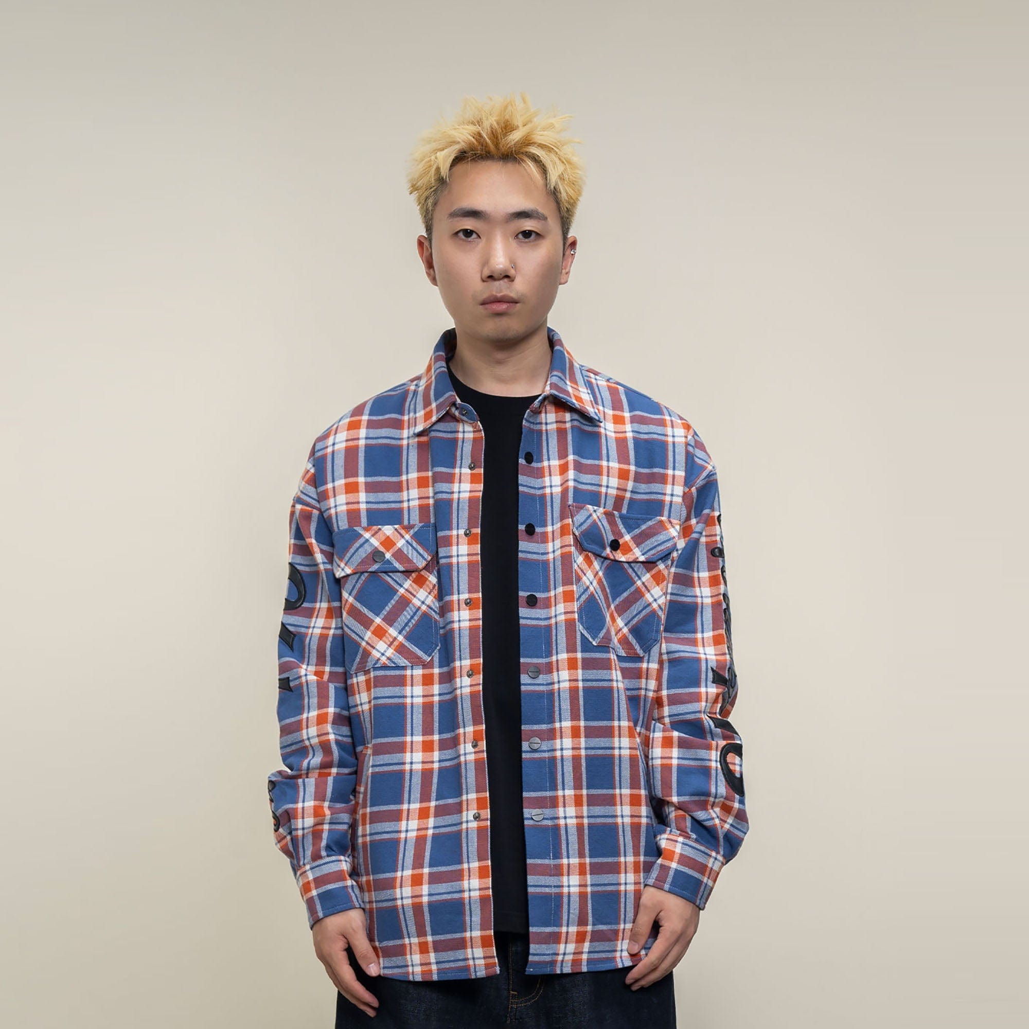 MAKEMORE Flap Pocket Plaid LOGO Patch Shirt-Shirt-S-Free Shipping Leatheretro