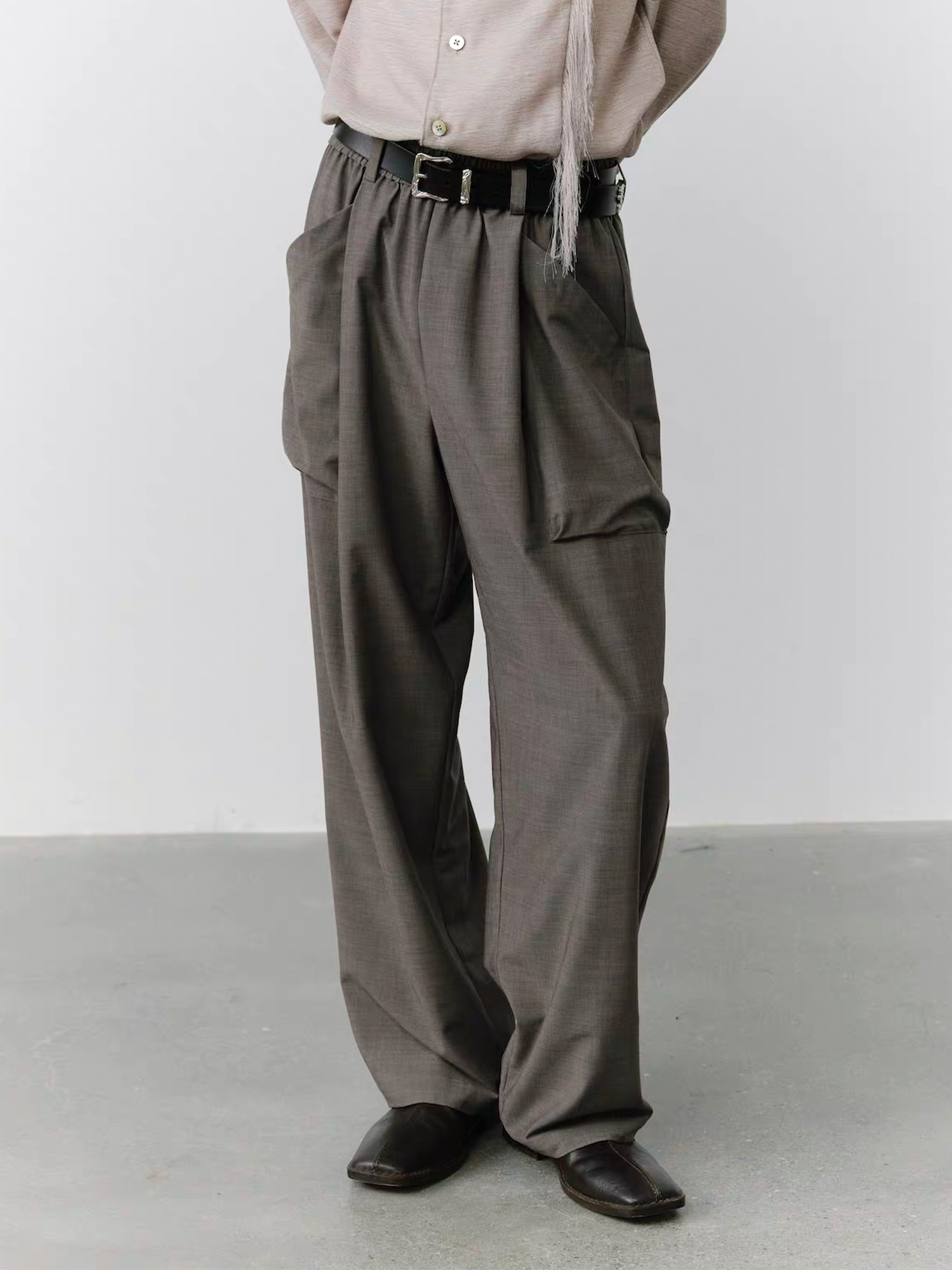 GRAINMUSTARD Retro Patch Pocket Pleated High-Waist Trousers-Pants-XS-Dark Gray-Free Shipping Leatheretro