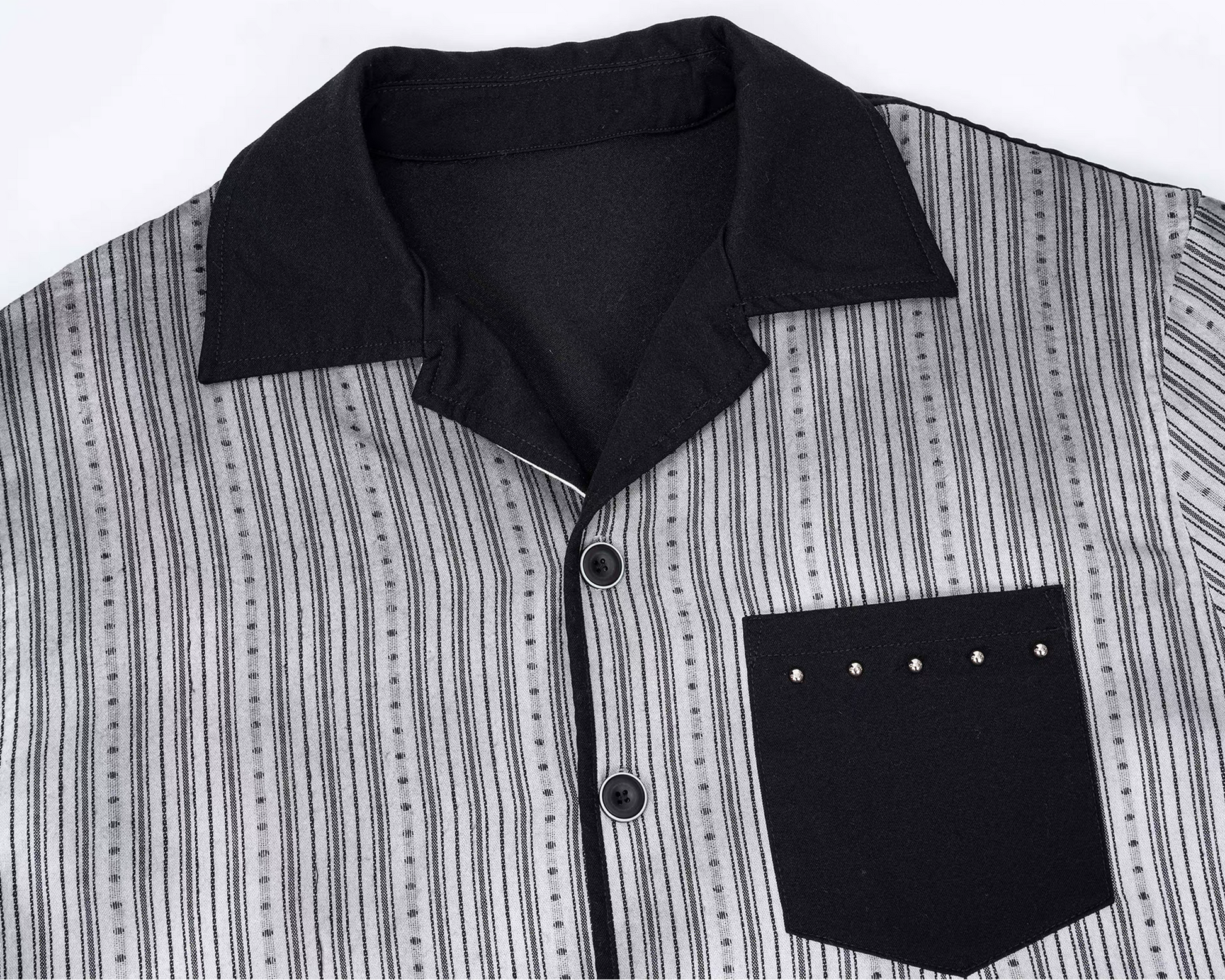 ESAIAS Studded Washed Dotted Stripe Half Shirt-Half shirt-S-Free Shipping Leatheretro