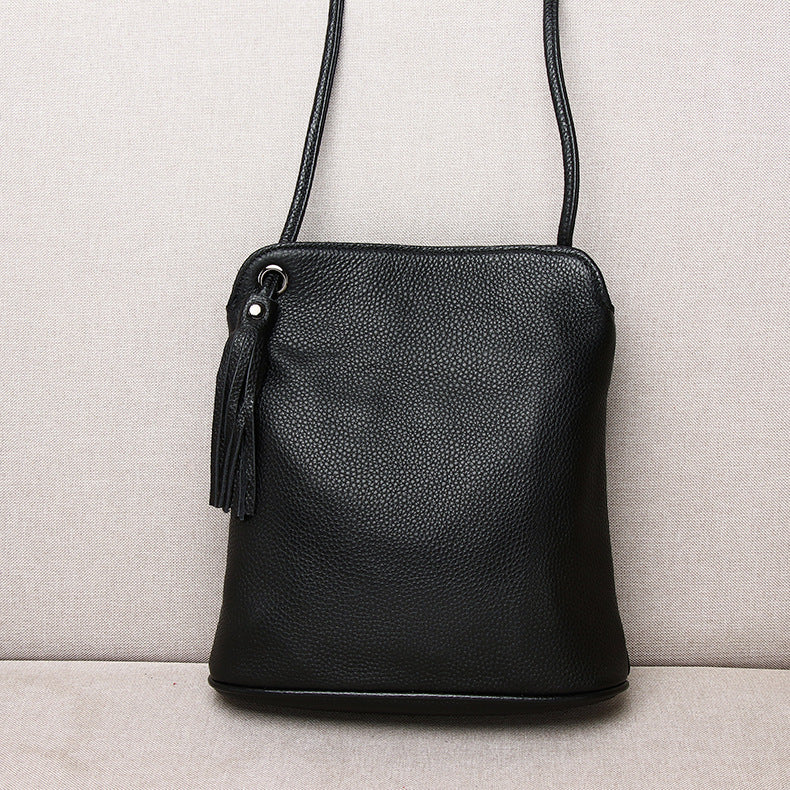 Women's Soft Genuine Leather Bucket Bag-Black Small-Free Shipping Leatheretro