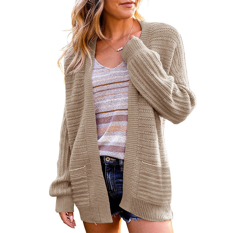 Casual Fall Knitted Cardigans-Sweater&Hoodies-Khaki-S-Free Shipping Leatheretro