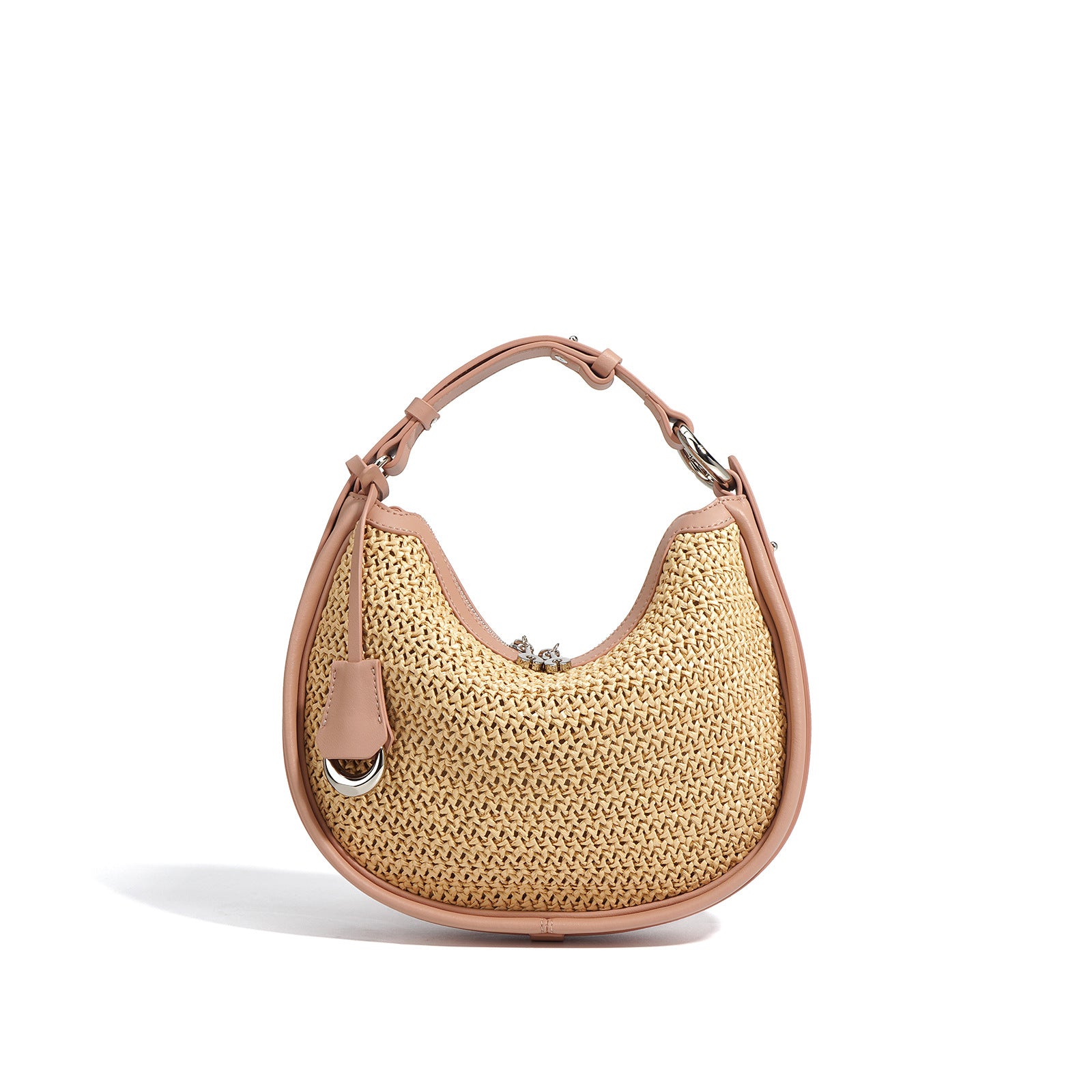 Woven Genuine Leather Crescent Bag-Handbags-White-Free Shipping Leatheretro