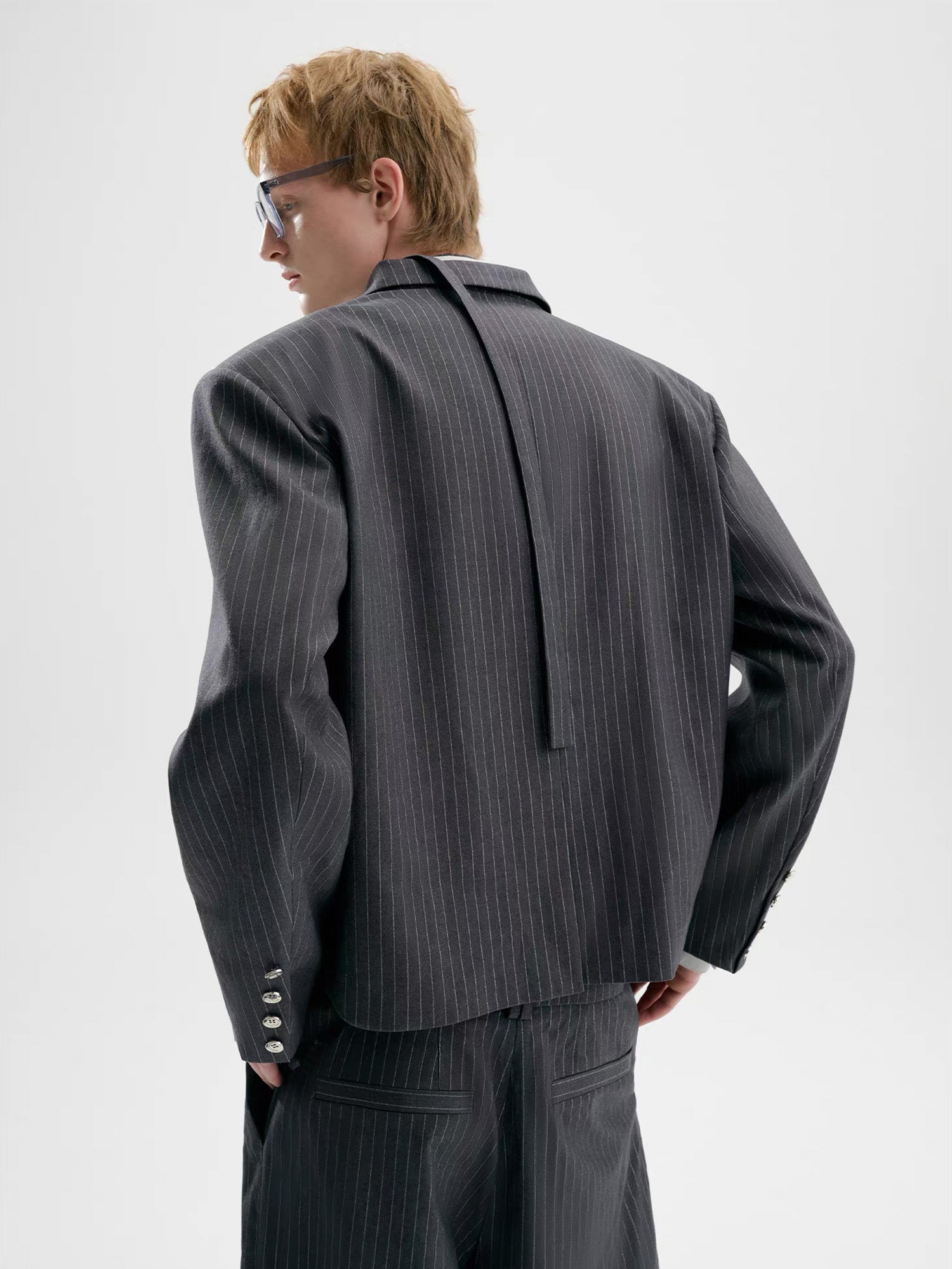 TIWILLTANG Cropped Pinstripe Strap Blazer-Jacket-S-Black-Free Shipping Leatheretro