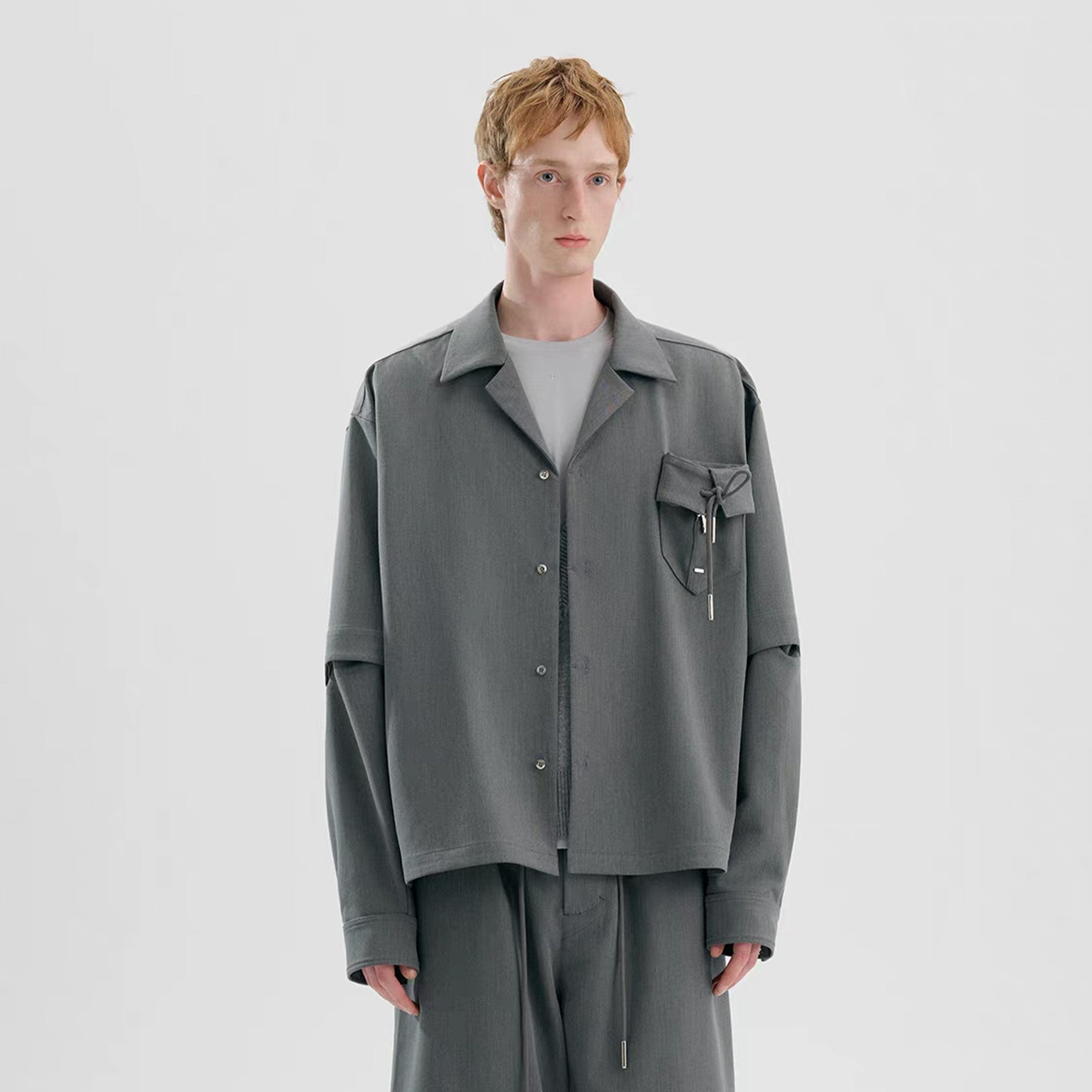 TIWILLTANG Detachable-Sleeve Tie-Pocket Shirt-Jacket-S-Black-Free Shipping Leatheretro
