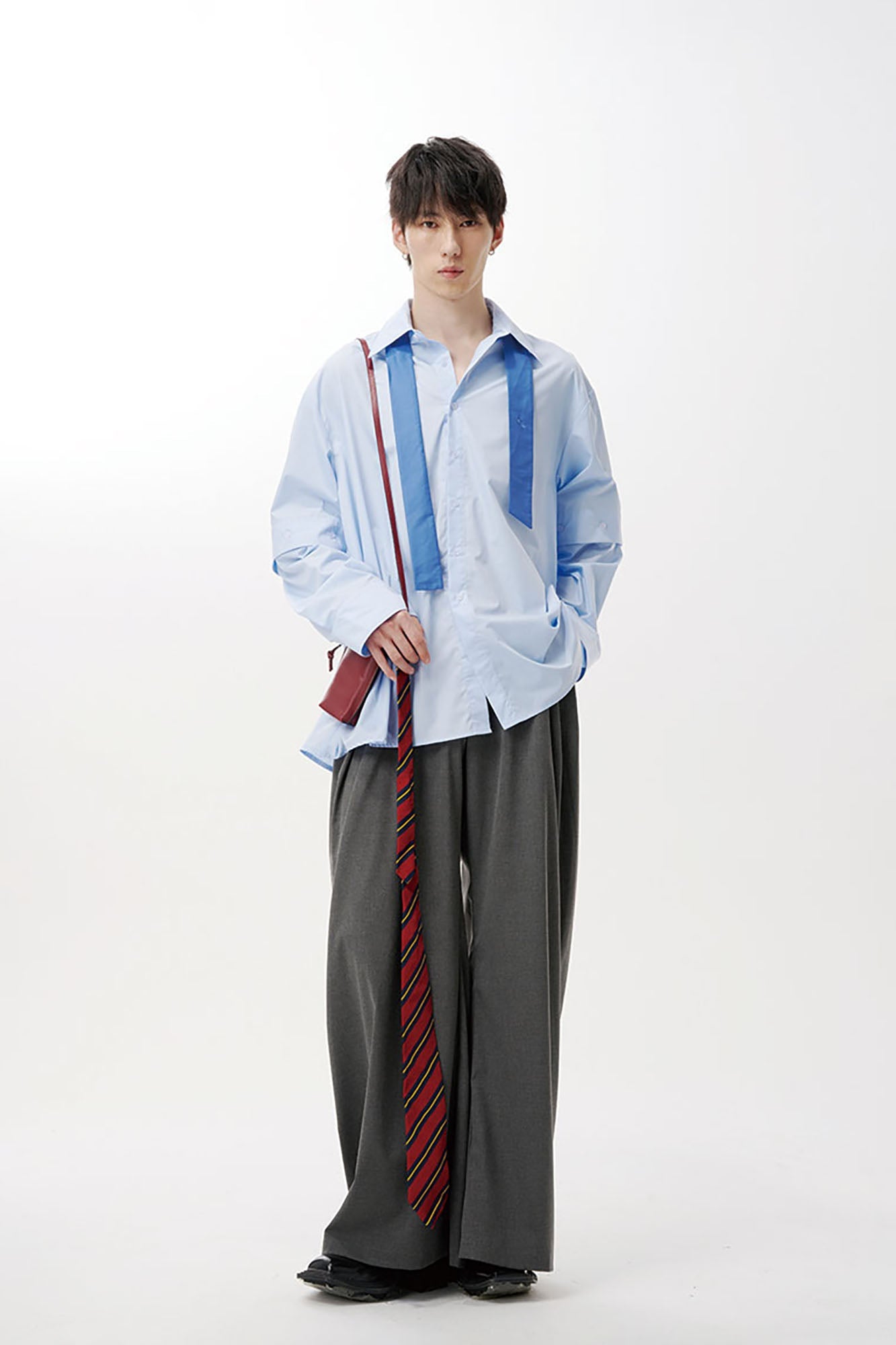 TUIMU Cross Tie Detachable Sleeve Shirt-Shirt-S-Blue-Free Shipping Leatheretro