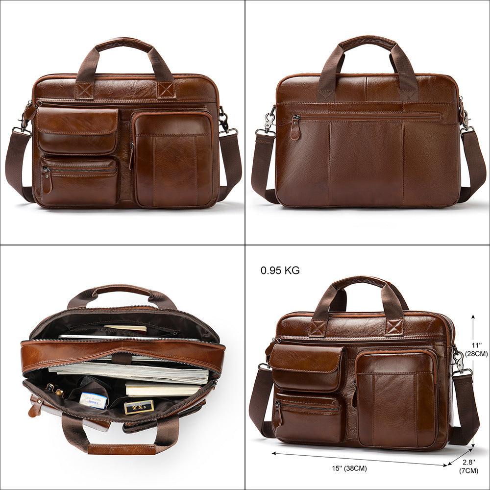 Authentic Leather Men's Laptop Briefcase - Ideal for Business Travel and Commuting-Briefcase-Brown-Free Shipping Leatheretro
