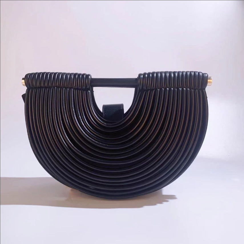 Handwoven Bamboo Beach Bag-black-Free Shipping Leatheretro