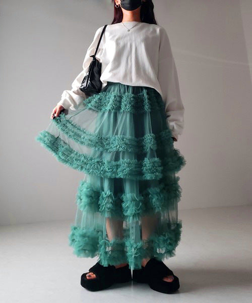 Designed Summer Net A Line Skirts-Skirts-Lake Blue-One Size-Free Shipping Leatheretro