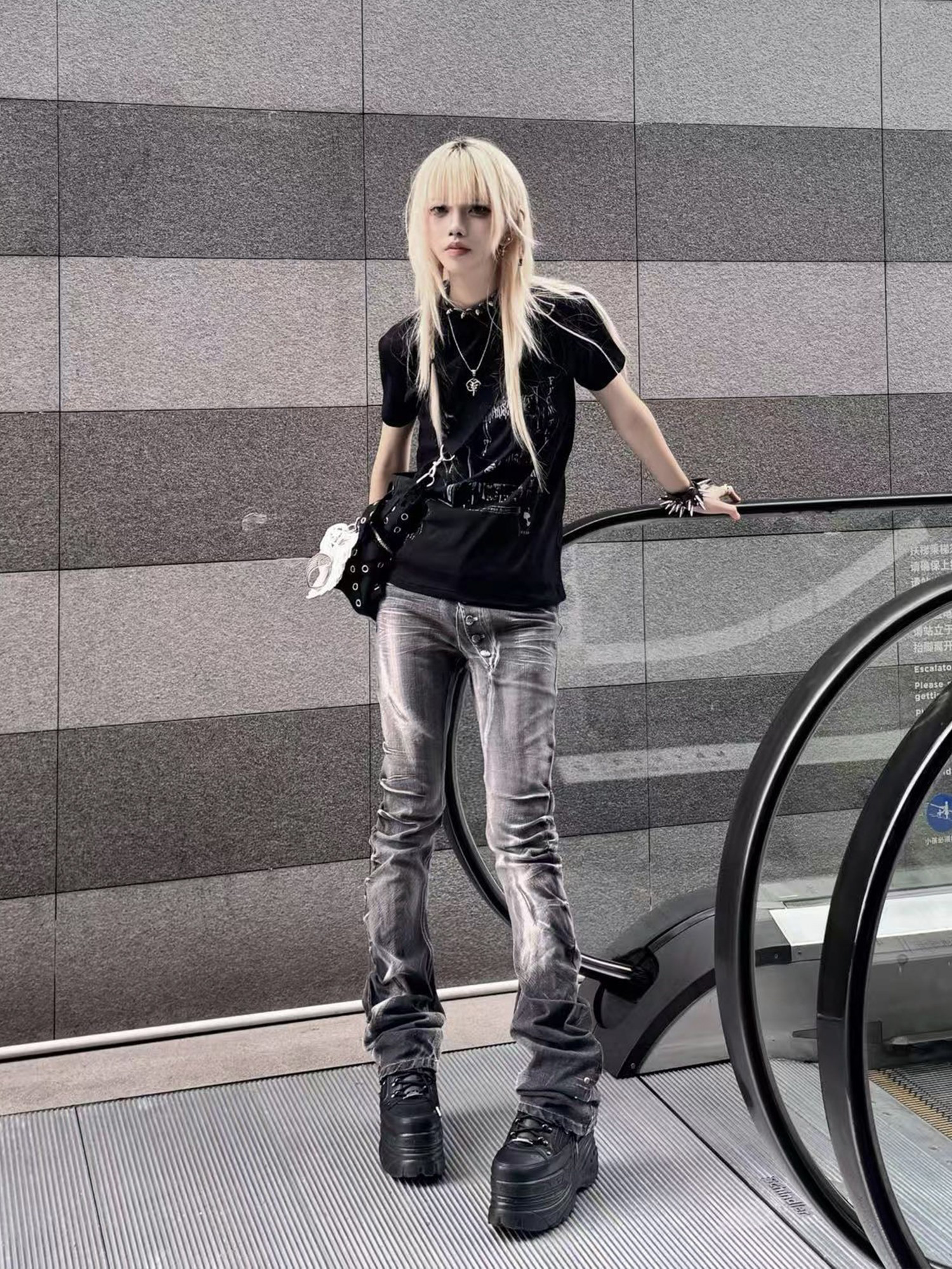 PAIKI Sword Slash Washed Curved Jeans-Jeans-S / 31"-Black (Preorder)-Free Shipping Leatheretro