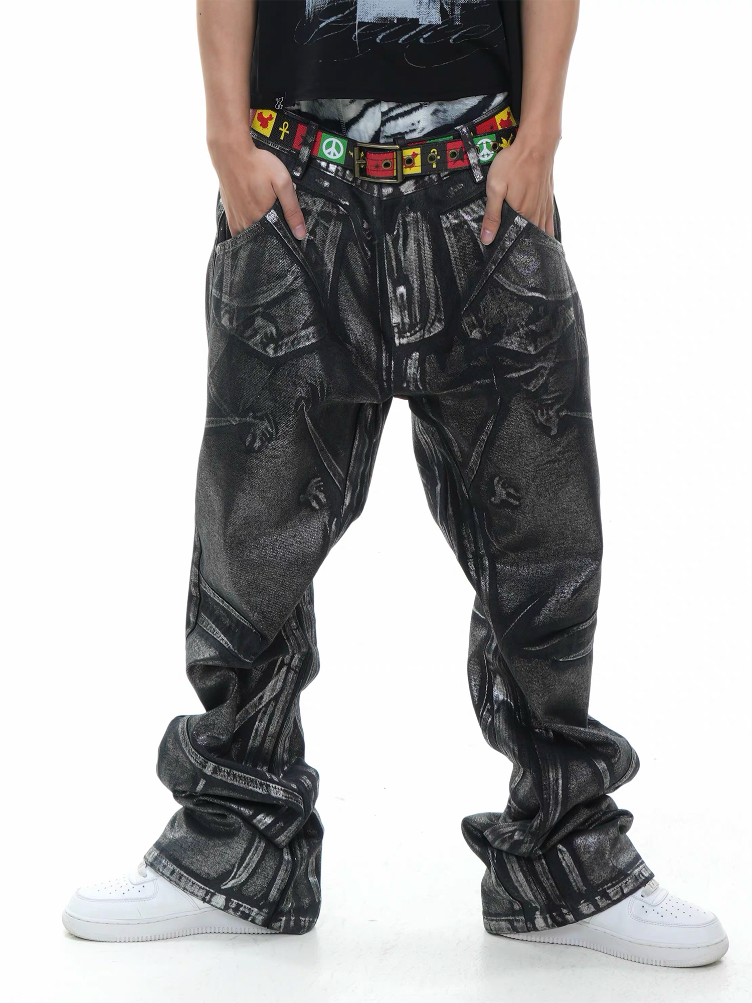 VINKID Coated Pigeon Graphic Jeans-Jeans-S / 31"-Free Shipping Leatheretro