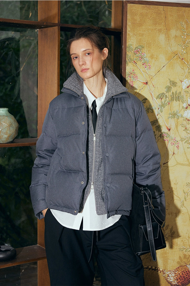 KREATE Men's Two-Tone Knit Collar Down Jacket with 90% Down-Light Blue-S-Free Shipping Leatheretro