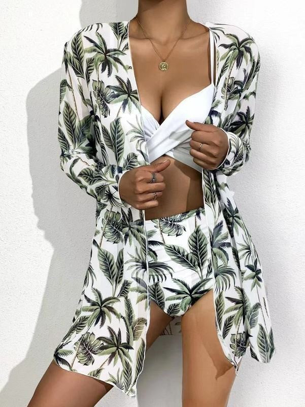 Sexy Floral Print Summer 3pcs Bikini Swimsuits for Women-Swimwear-D-4-Free Shipping Leatheretro