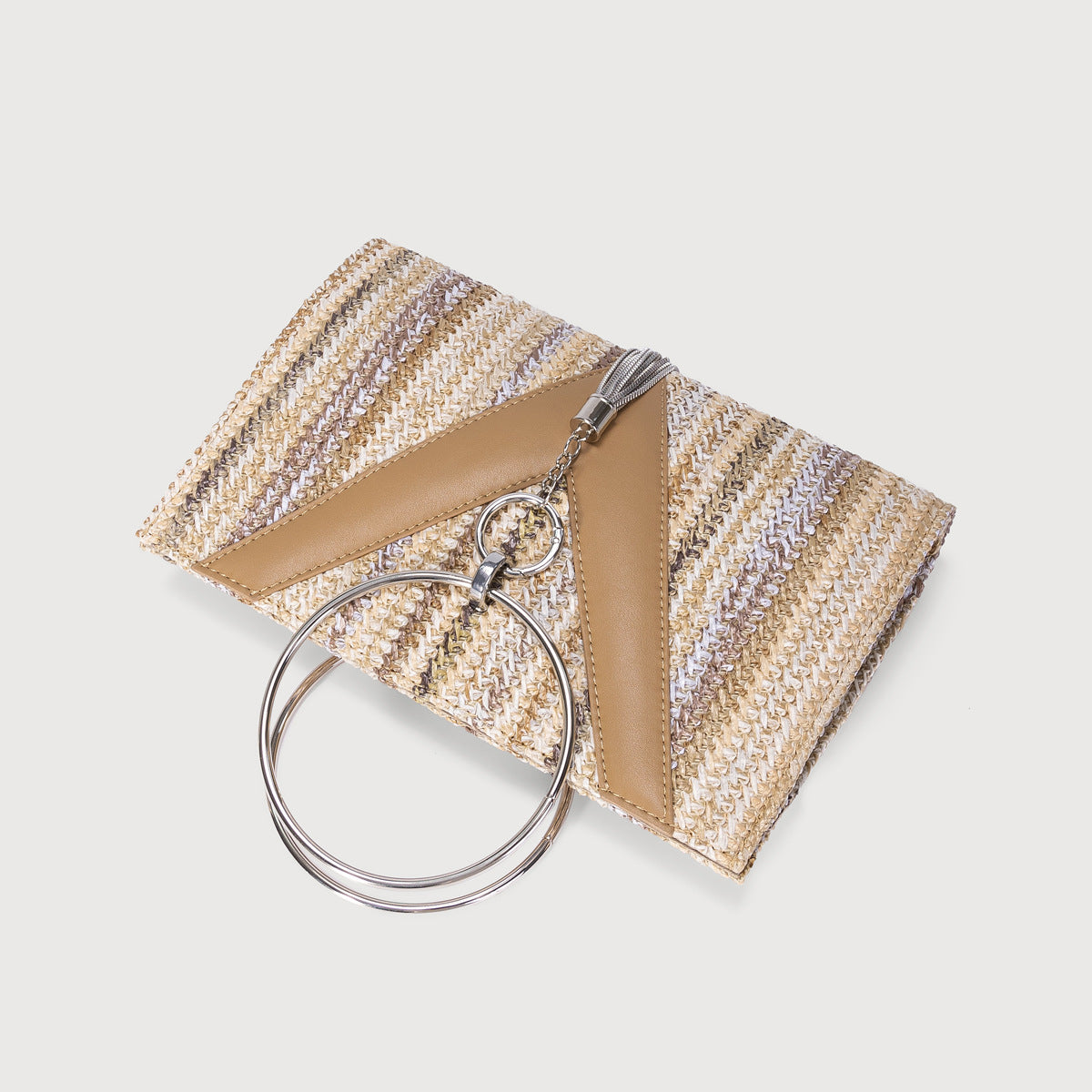 Women's Straw Woven Bag with Chain Strap-apricot-Free Shipping Leatheretro