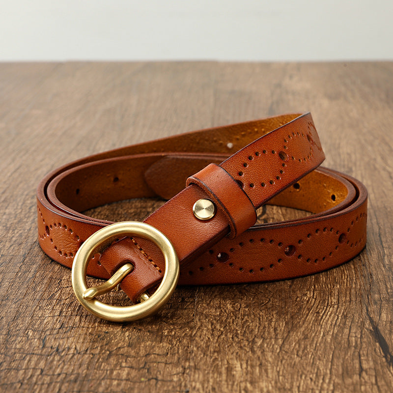 Women's Genuine Leather Belt-Green-105-125-Free Shipping Leatheretro