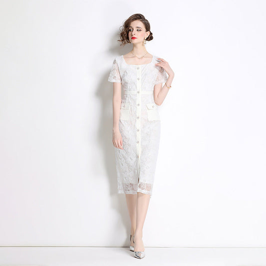 Designed Luxury Elegant Summer Lace Dresses-Dresses-White-S-Free Shipping Leatheretro