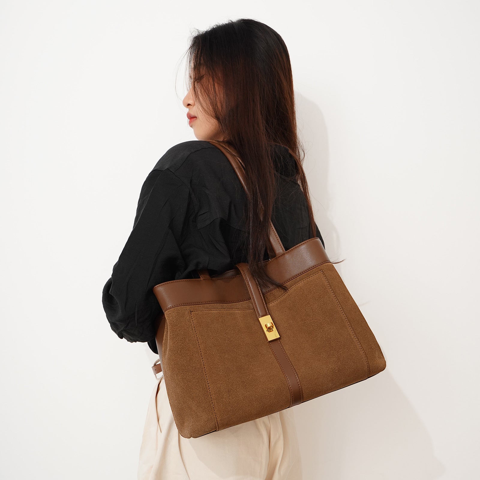 Matte Textured Tote Bag-Shoulder Bags-Brown-Free Shipping Leatheretro