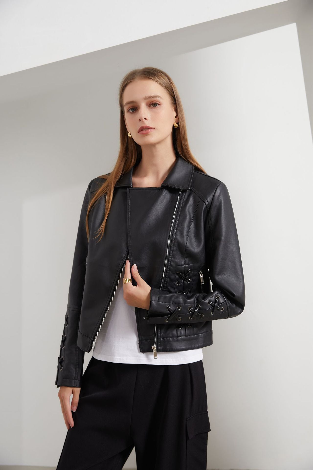 Women's Fashion Faux Leather Jacket-black-S-Free Shipping Leatheretro