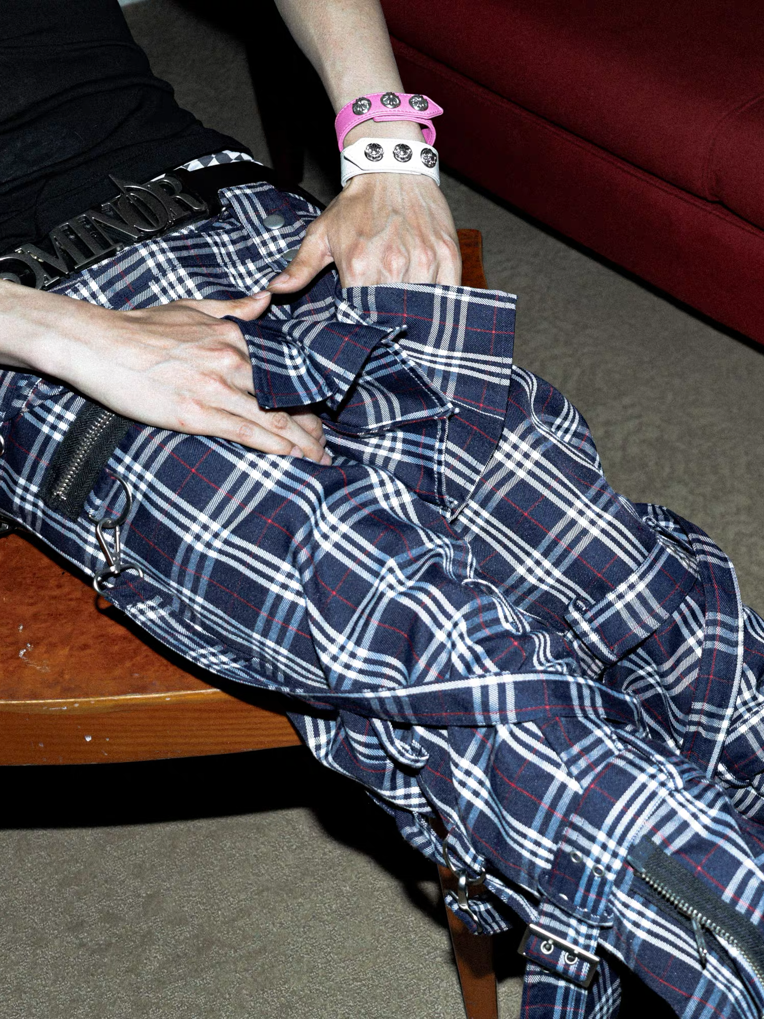 PCCVISION Detachable Skirt Panel Strap-Zip Plaid Flared Pants-Pants-S (Preorder)-Free Shipping Leatheretro