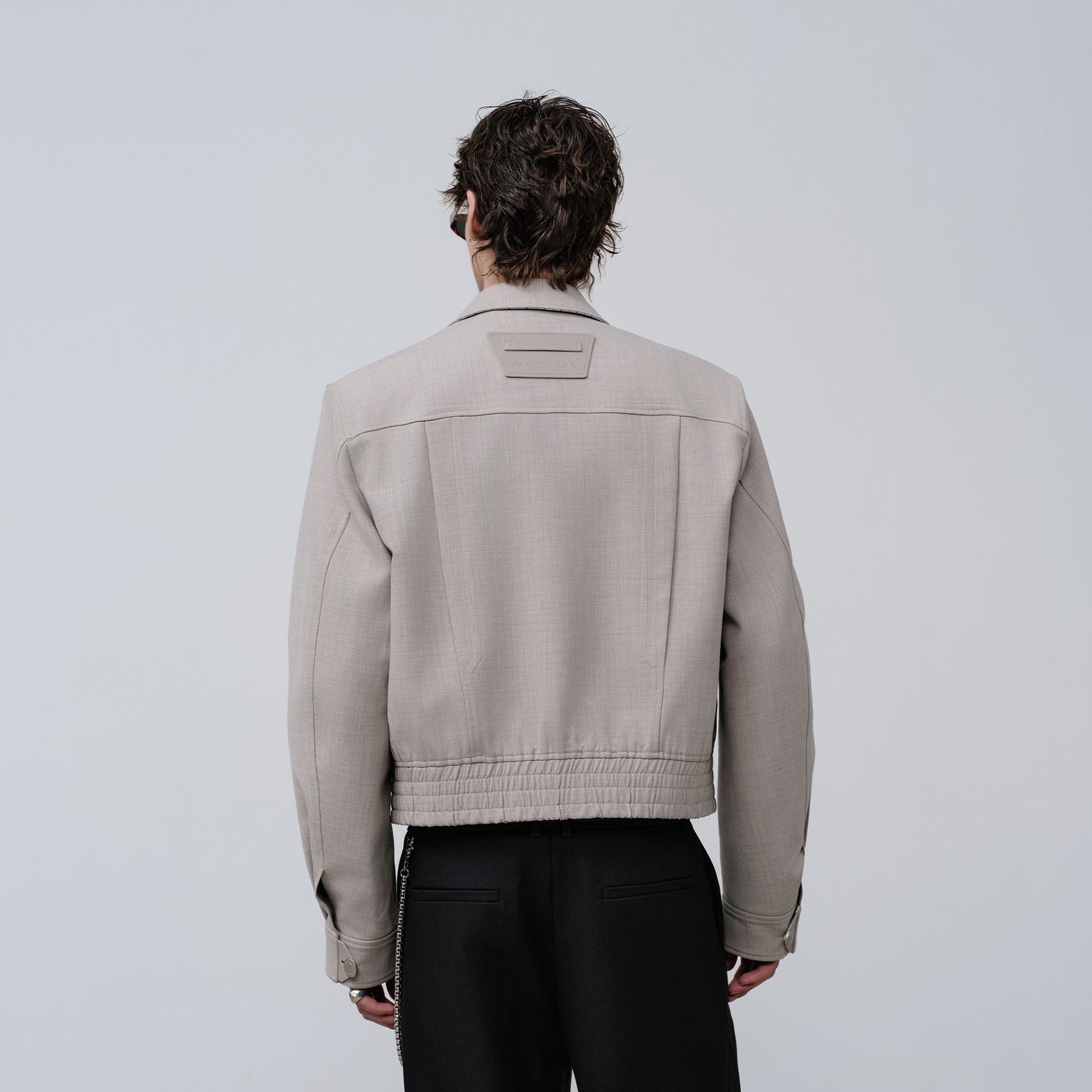 FACEONLAB Cropped Harrington Zip Jacket Gray-Jacket-M (Preorder)-Free Shipping Leatheretro