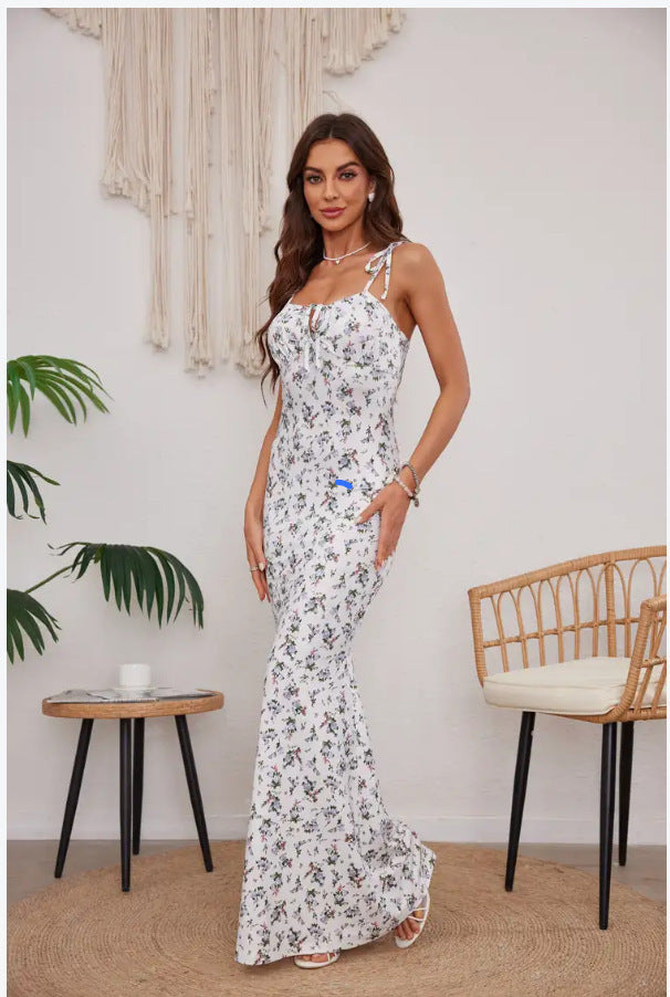 Sexy Floral Print Summer Long Sheath Dresses-Dresses-White-S-Free Shipping Leatheretro