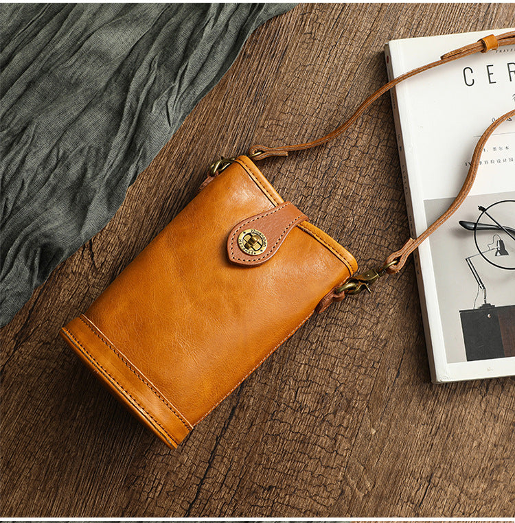 Handcrafted Vegetable-Tanned Cowhide Mini Crossbody Bag-Yellow-Free Shipping Leatheretro