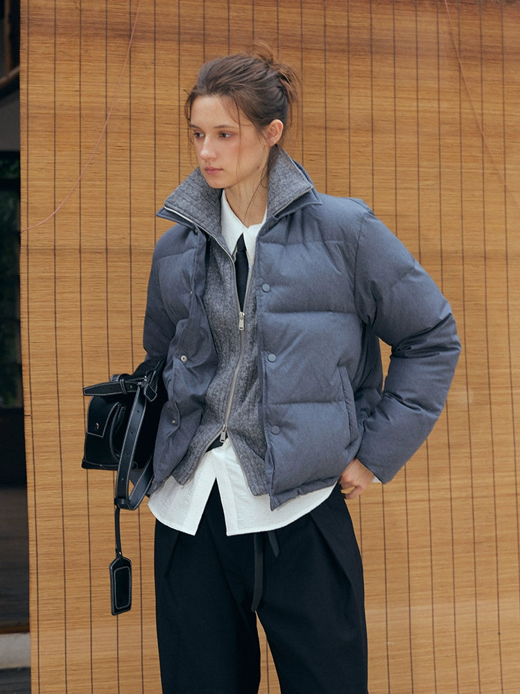 KREATE Men's Two-Tone Knit Collar Down Jacket with 90% Down-Light Blue-S-Free Shipping Leatheretro