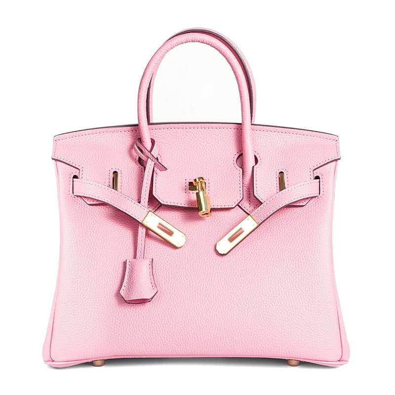 Luxury Genuine Top Grain Pebbled Leather Women's Handbag with Lock Closure-Handbags-elephant gray-35CM-Free Shipping Leatheretro