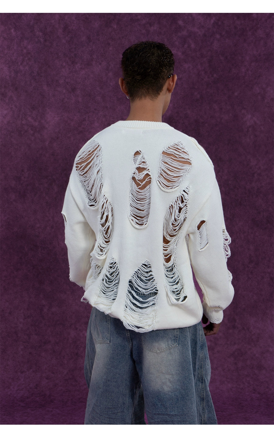 CLP Unisex Distressed Knit Sweater-Black-S-Free Shipping Leatheretro