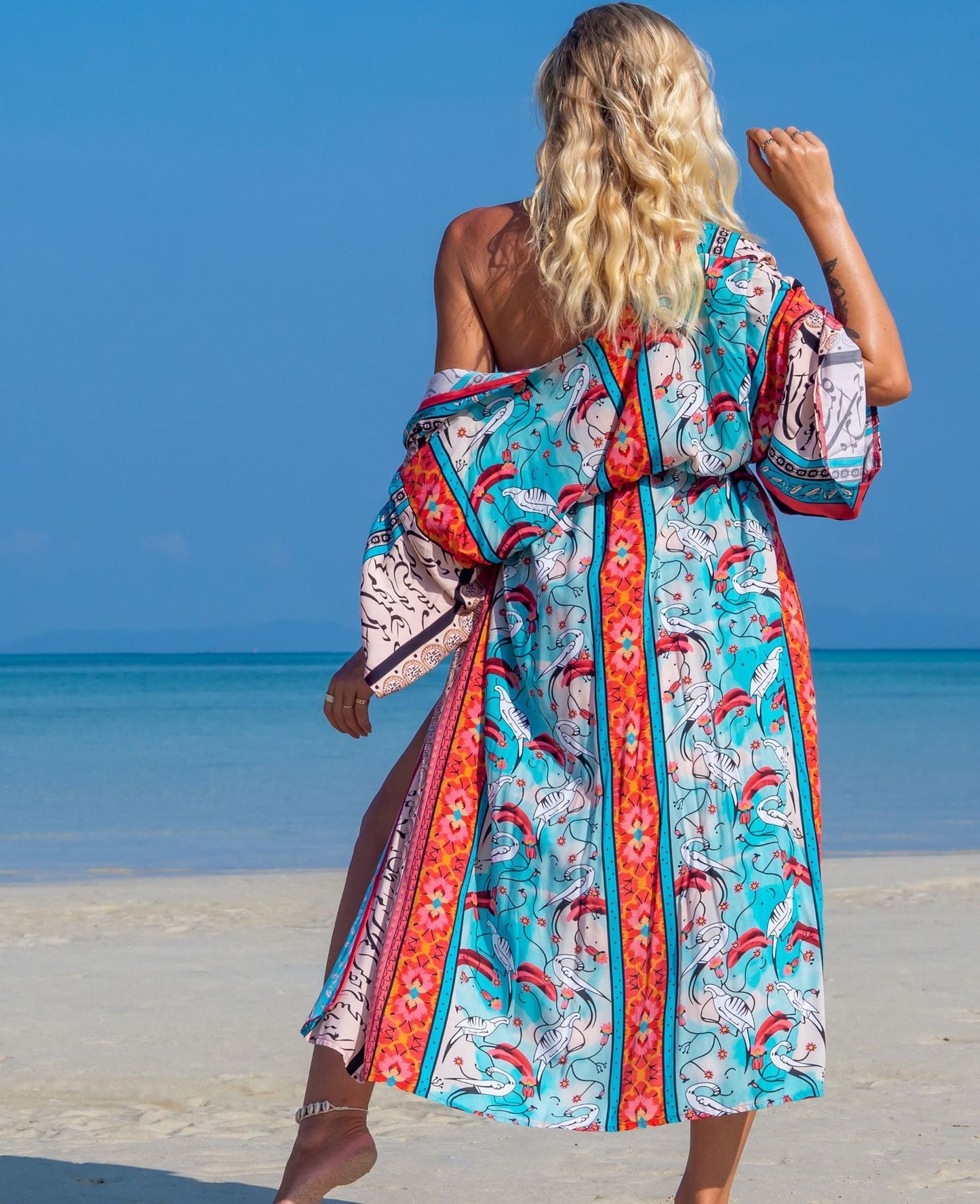 Fashion Floral Print Summer Kimono Beachwear Cover Ups-Blue Water Drop-One Size-Free Shipping Leatheretro