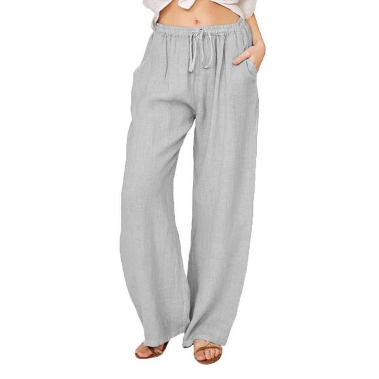 Casual Cotton Linen Plus Sizes Wide Legs Pants-Pants-Light Gray-S-Free Shipping Leatheretro