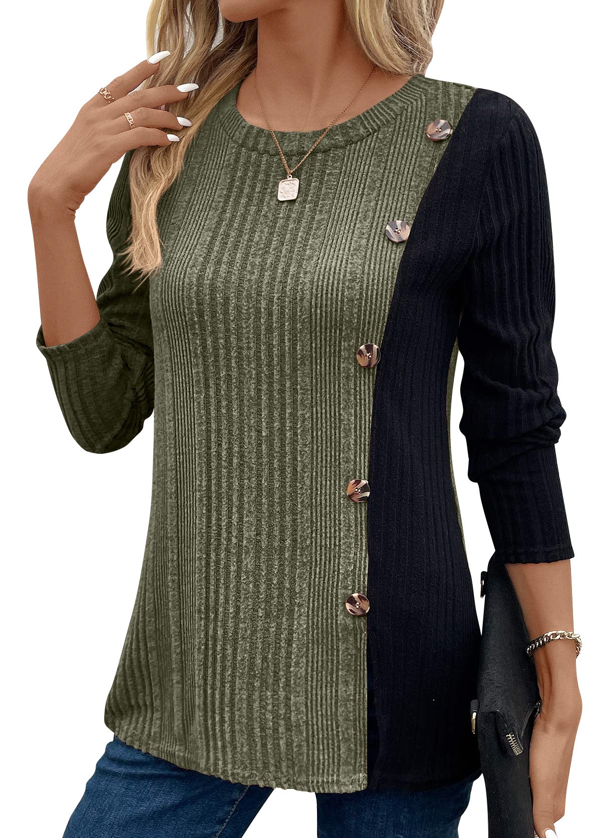 Casual Women Long Sleeves Knitted Tops-Shirts & Tops-Army Green-S-Free Shipping Leatheretro