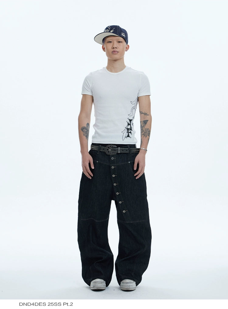 DND4DES Baggy Jeans with Curved Button Fly and Retro Wash-A-XS-Free Shipping Leatheretro