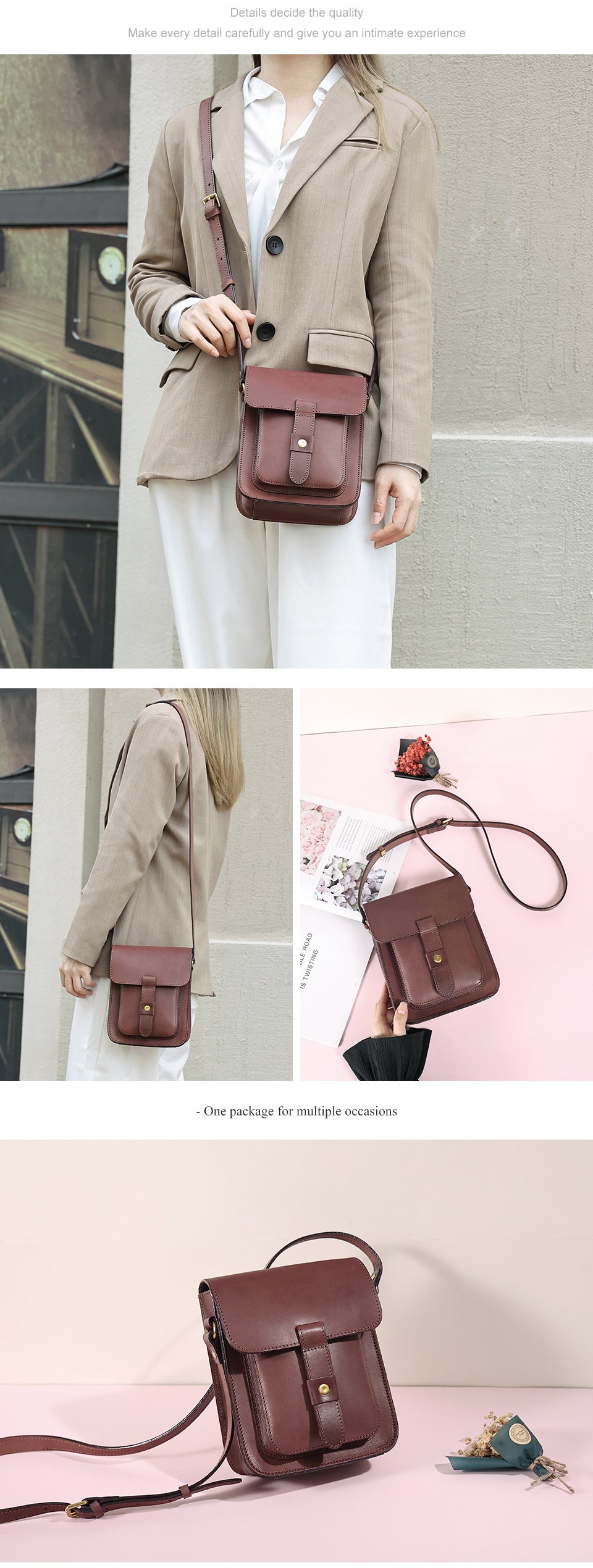 Vintage Vegetable-Tanned Leather Flap Bag-crossbody bags-Red-Free Shipping Leatheretro