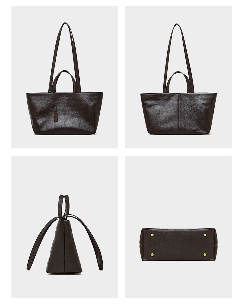 Genuine Leather Large Capacity Tote Bag for Women-Handbags-Black-32*13*22-Free Shipping Leatheretro