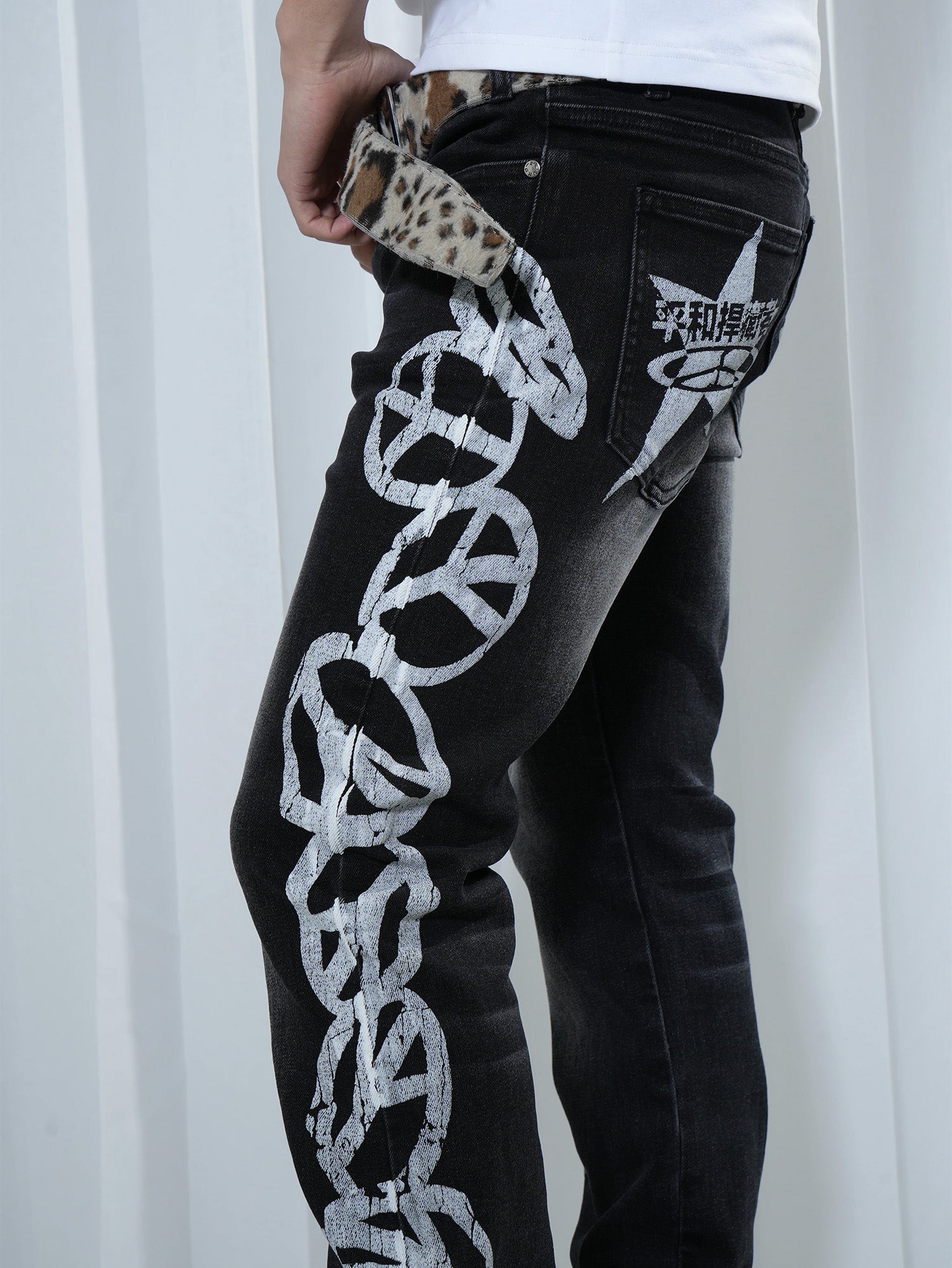 VINKID Peace Graphic Washed Jeans-Jeans-S (Preorder)-Free Shipping Leatheretro