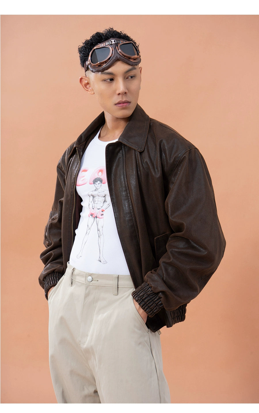 CLP Men's Brown Lapel Vintage Faux Leather Jacket-Coffee-M-Free Shipping Leatheretro