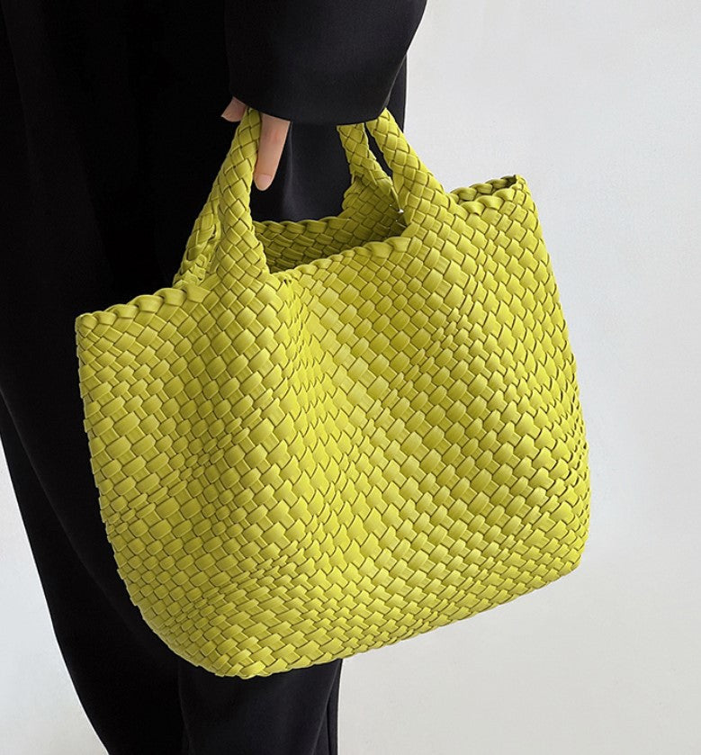 Handwoven Faux Leather Large Tote Bag for Women-Fruit green-Free Shipping Leatheretro