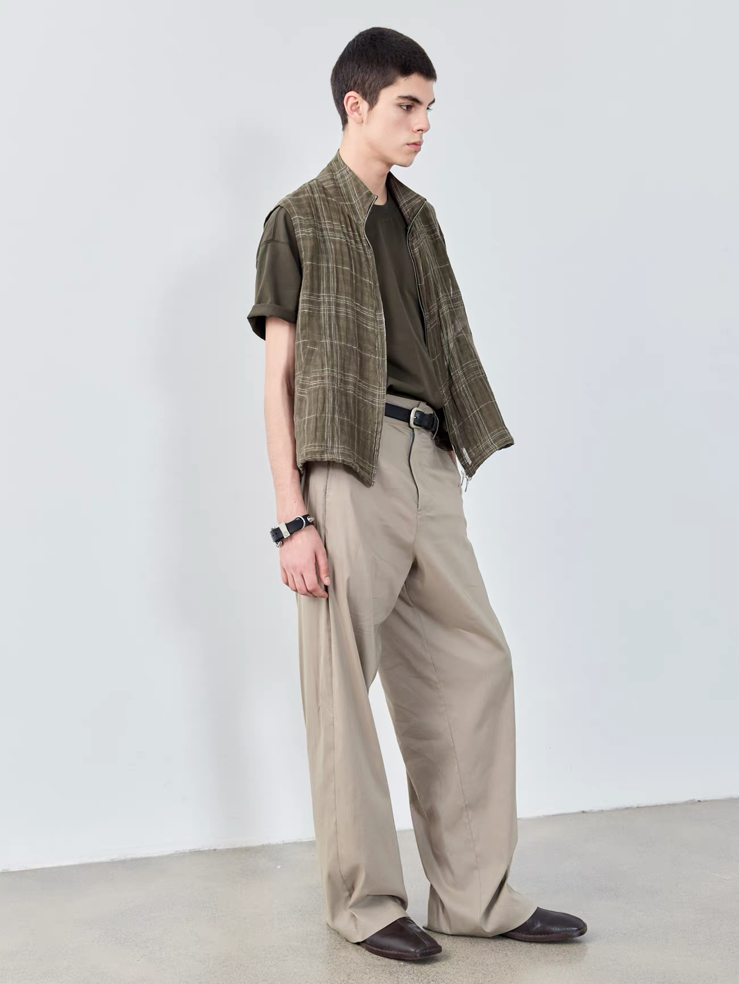 GRAINMUSTARD Linen-Cotton Plaid Vest-Vest-XS-Green-Free Shipping Leatheretro