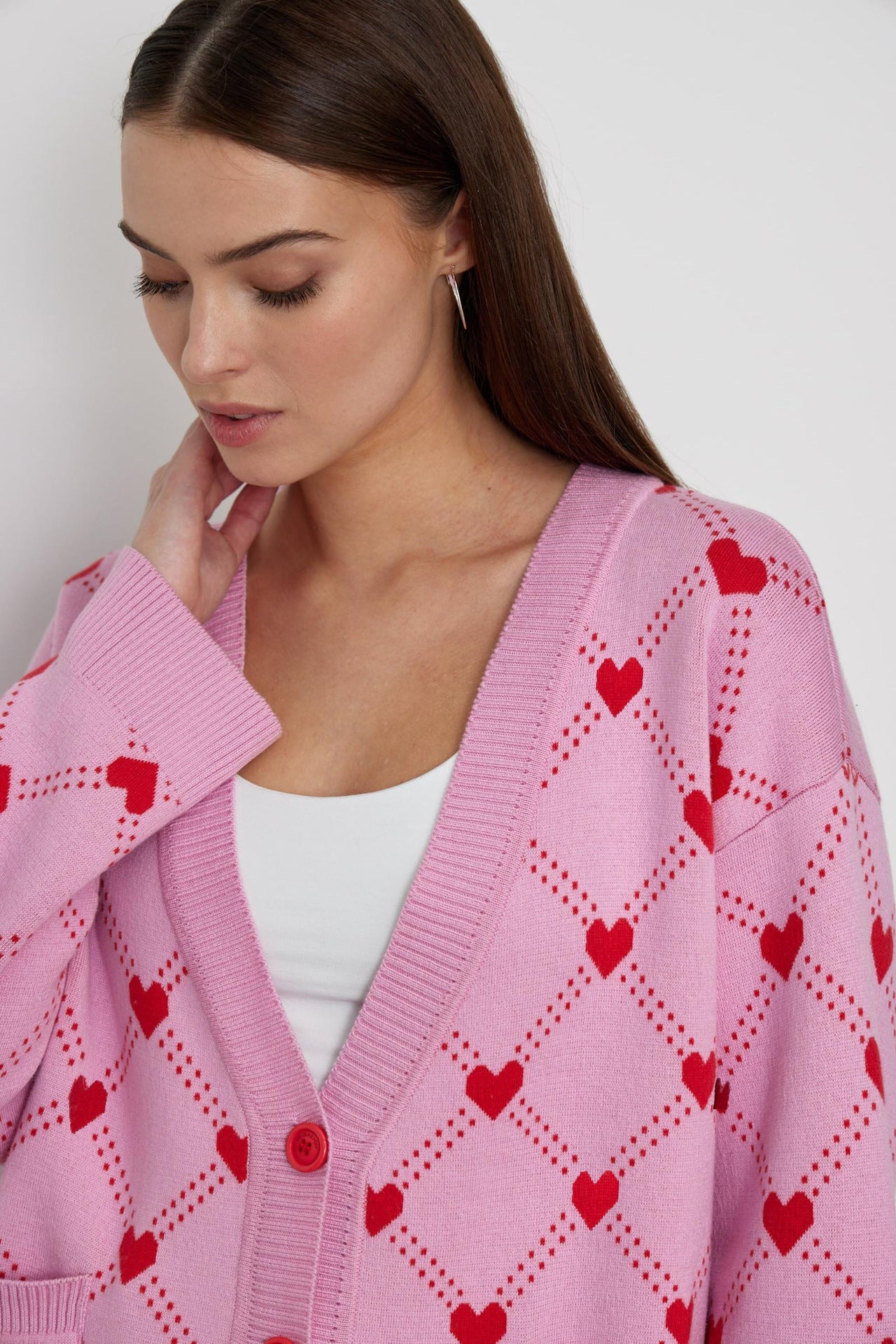 Lovely Pink Sweet Heart Fall Knitted Cardigan-Sweater&Hoodies-Rose Red-S-Free Shipping Leatheretro