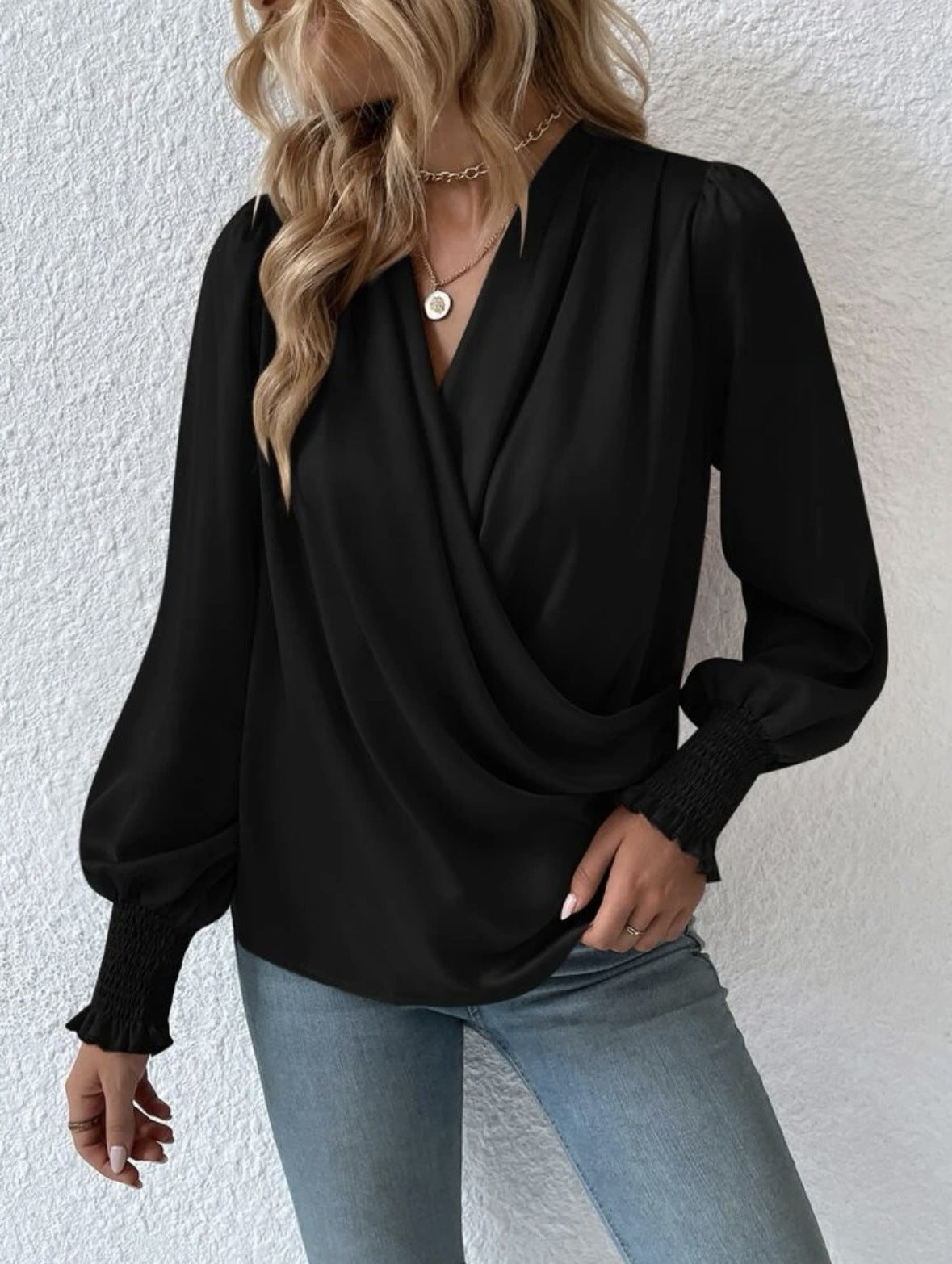 Elegant V Neck Long Sleeves Blouses Shirts-Shirts & Tops-White-S-Free Shipping Leatheretro