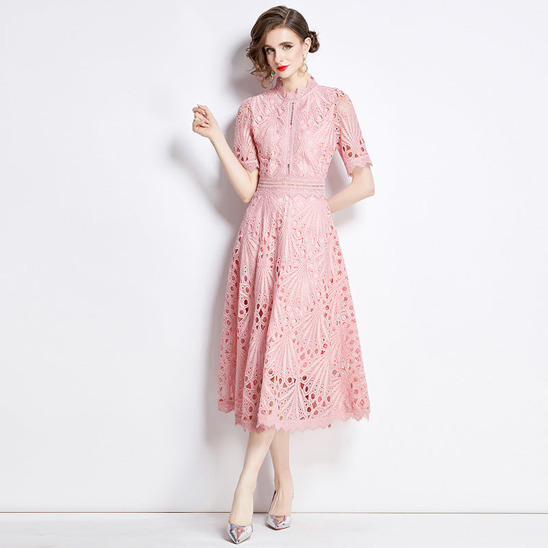 Vintage Embroidery Summer Pink Lace Dresses-Dresses-Pink-2XL-Free Shipping Leatheretro