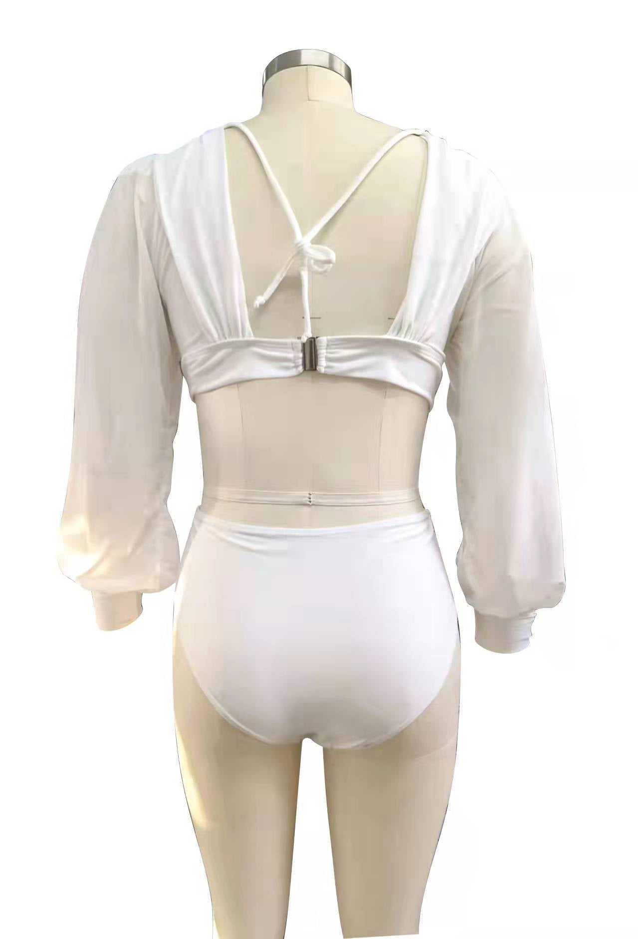 Sexy Long Sleeves Summer Bikini Swimsuits-Swimwear-White-S-Free Shipping Leatheretro