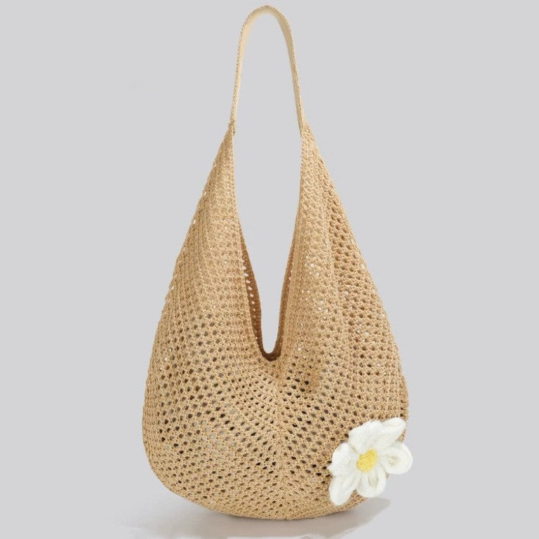 Large Capacity Woven Shoulder Tote Bag-khaki-Free Shipping Leatheretro