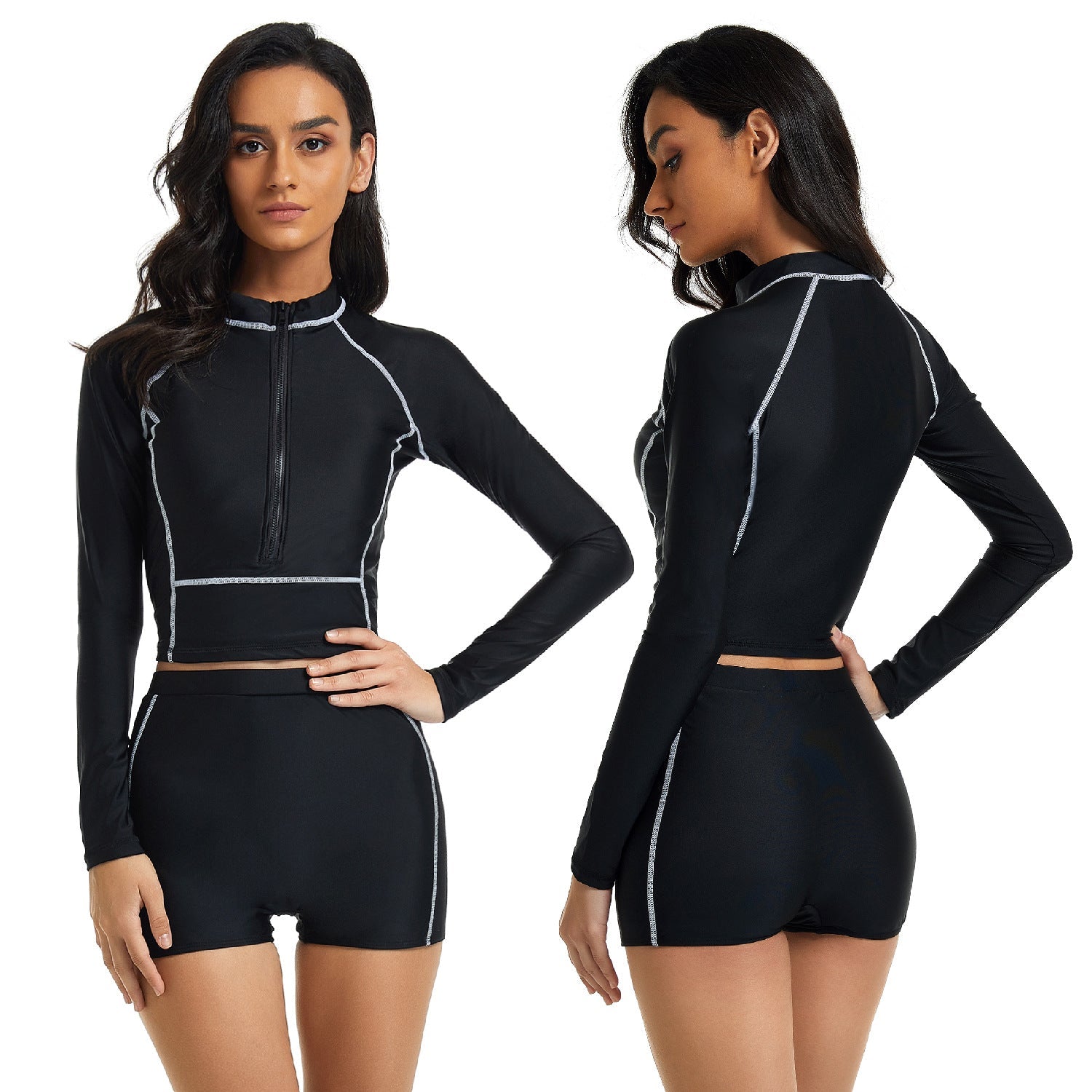 Black Long Sleeves Surfing Wetsuits for Women-Swimwear-Black-S-Free Shipping Leatheretro