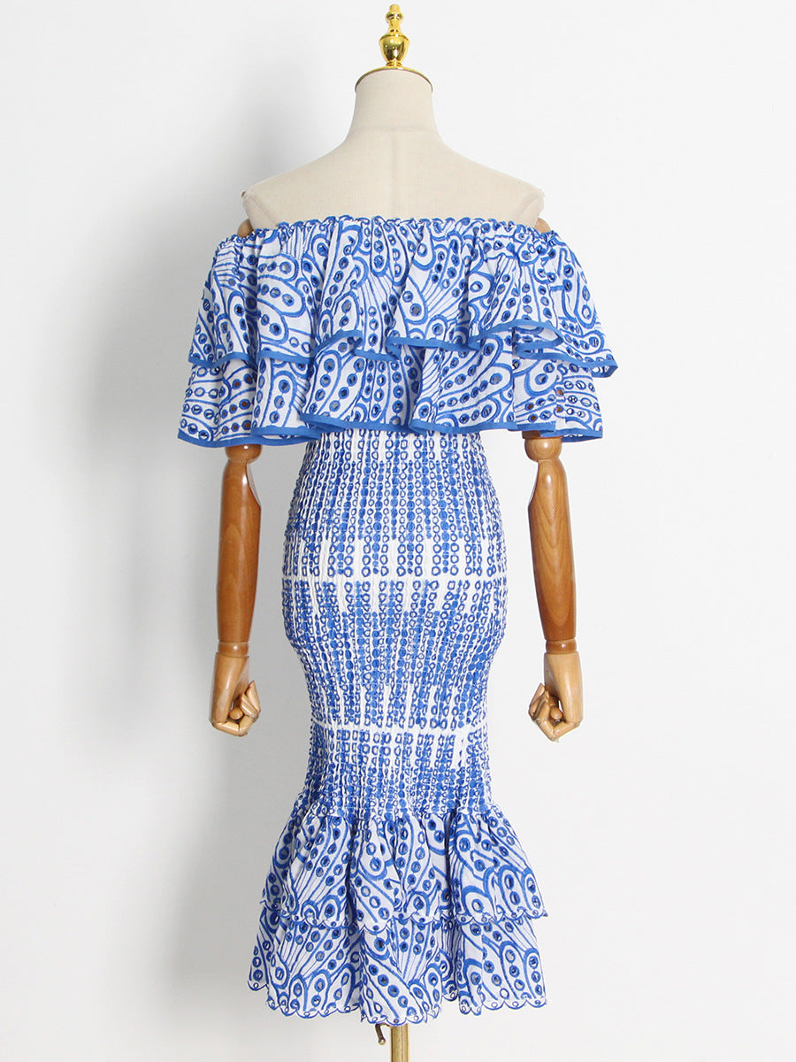 Fashion Ruffled Irregular Shirts and High Waist Mermaid Skirts Sets-Dresses-Blue-S-Free Shipping Leatheretro